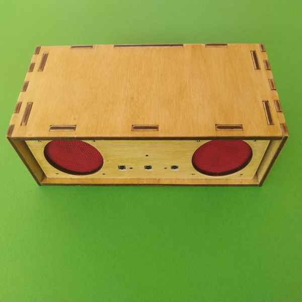 A wooden Bluetooth speaker made using our SharperThinker kit