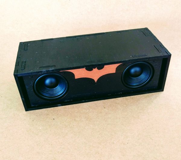 Black painted speaker with copper batman logo