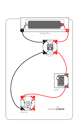 Use a Booster Tile to allow an RGB LED to run from an AA battery.