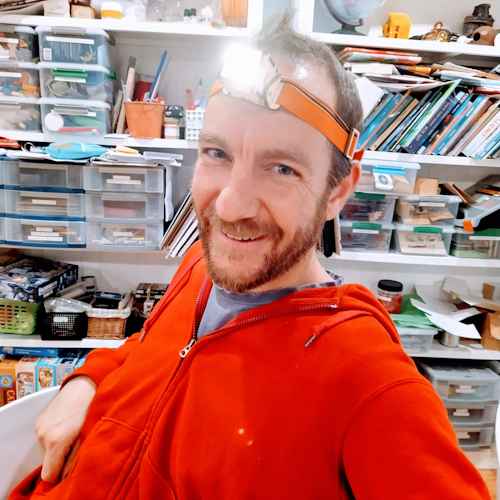 Stefan making a headtorch He's not into adult colouring books but just might like to make his own headtorch instead.