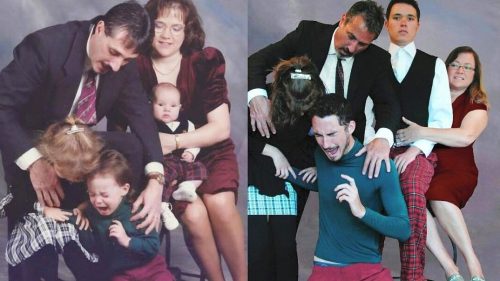 Re-create an old family photo Make a fun memory this Fathers Day by recreating an old family photo.
